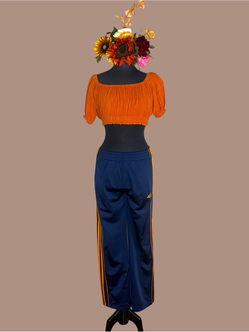 adidas Navy Sweatpants with Orange Side Stripes